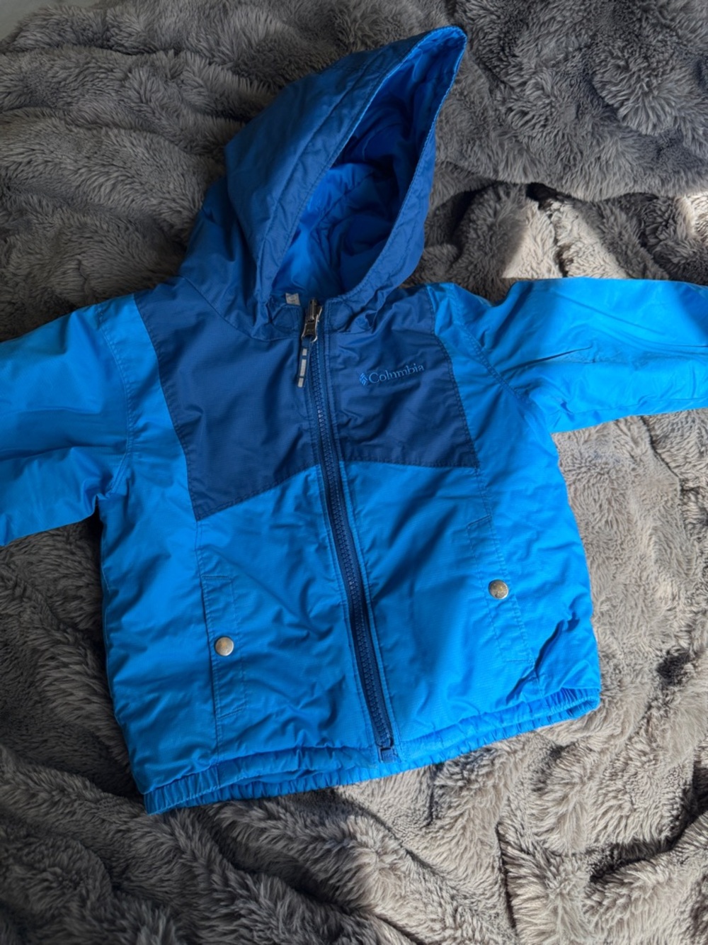 Columbia Two-Tone Blue Hooded & Water Resistant Kids Puffer Jacket